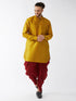 Vastramay Men's Mustard Curved Kurta Dhoti Set